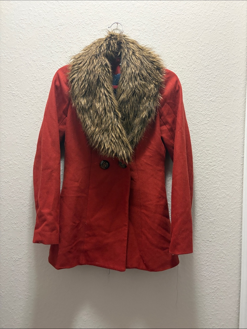Ark & Co. Rust Red Penny Lane Coat Faux Fur Collar - Women's Small